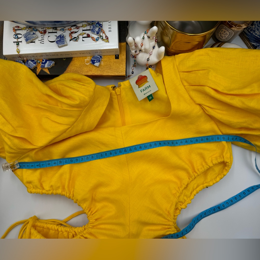 🆕 FARM Rio 🧿 NWOT Linen Cut Out Midi Dress, Yellow - Size XS - Picture 15 of 16